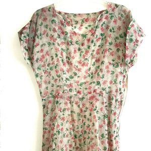 Beautiful True Vintage Organza Rose Dress Sheer 1950's scalloped neckline